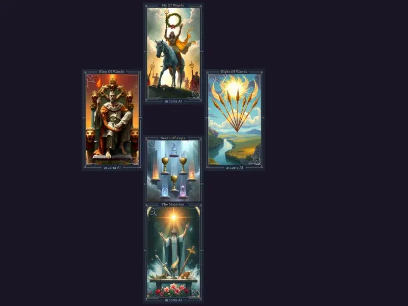 Diagrama del diseño Tirada del Camino Profesional mostrando 5 posiciones de cartas
