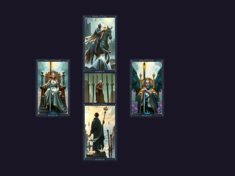 Diagrama del diseño Tirada de la Muerte mostrando 5 posiciones de cartas