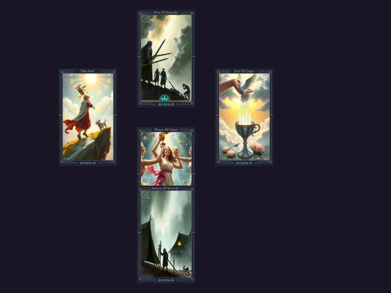 Cruz para Encontrar el Amor layout diagram showing 5 card positions