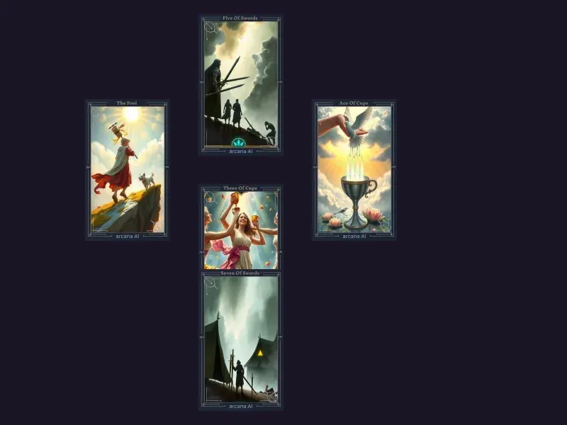 Diagrama del diseño Cruz para Encontrar el Amor mostrando 5 posiciones de cartas