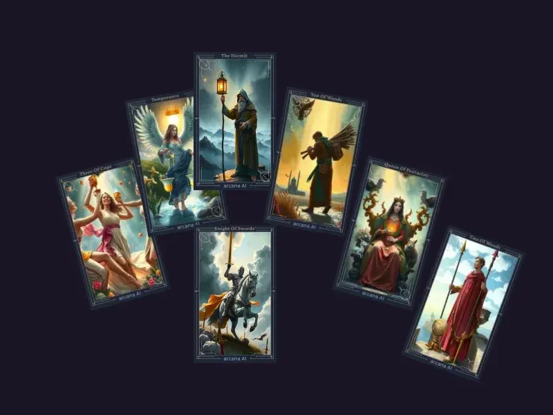 Diagrama del diseño Tirada de la Herradura mostrando 7 posiciones de cartas