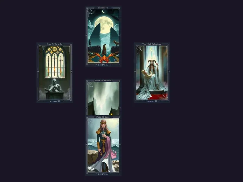 Diagrama del diseño Perspectiva Mensual/Trimestral mostrando 5 posiciones de cartas
