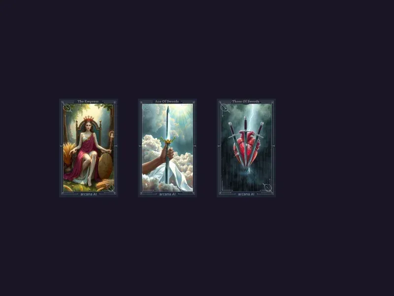 Diagrama del diseño Tirada de Tres Cartas mostrando 3 posiciones de cartas